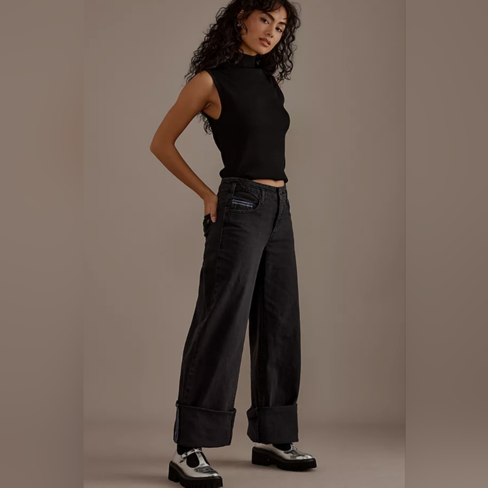 Pilcro by Anthropologie, The Sport Cuff Mid-Rise Crop Wide Leg